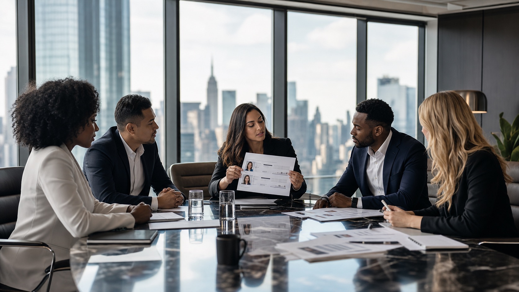 Hiring managers reviewing candidate scorecards for New York City roles